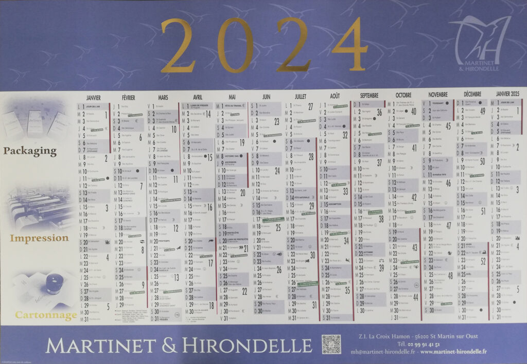 Voici notre nouveau calendrier pour cette année 2024.